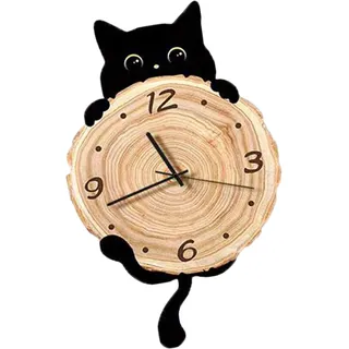 Milageto Wanduhr Katzen Wanduhr mit schwingendem Schwanz, 50 cm mit leisem Quarzwerk, große arabische Ziffern, kreative batteriebetriebene Uhren Dekorativ für Kinderzimmer Küche Wohnzimmer, mit Welle