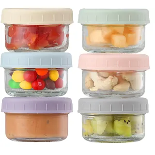 Einmachgläser, 6 Stück Overnight Oats Gläser, 80ML Glas Kleine Gläser, Lebensmittelbehälter, Wiederverwendbare Glasbehälter mit Deckel, Marmeladengläser Glasbehälter, für Snack, Salat, Gewürze