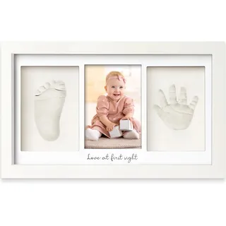 Baby Handabdruck und Fußabdruck Set – Gipsabdruck Hand und Fuß für Neugeborene - Handabdruck Bilderrahmen ​- Fußabdruck - Dusche Abdruckset (Alpine White)