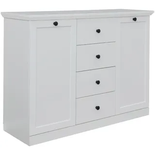 trendteam smart living - Baxter - Sideboard - Weiß Matt - Kommode - Schrank - (BxHxT) 119 x 88 x 41 cm - Landhausstil - Schwarze Metallgriffe - Vollauszug Schubladen - Sockel