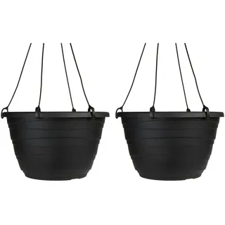 The HC Companies 27,9 cm gewickelter hängender Übertopf - Leichter Outdoor-Kunststoff-Hängetopf für Pflanzen, Kräuter, Blumen, Schwarz (2 Stück)