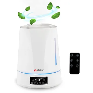 Alpina Luftbefeuchter - 4L - Ultrasonic Nebel - mit Timer - Aromatherapien - Nachtlicht - Fernbedienung - Weiß