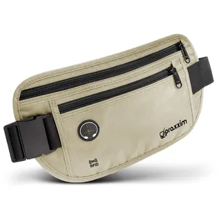 praxxim Die Bauchtasche zum Reisen - DIEBSTAHLSICHER mit RFID Schutz - Extra Flache Bauchtasche unter Kleidung tragbar - Hüfttasche - Reisebauchtasche - Geldgürtel für Damen und Herren - beige