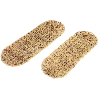 MACOSA NO38275 Deko-Tablett 2 STK. Seegras geflochten oval Wasserhyazinthe Natur Dekoschale Dekoteller Tisch-Dekoration Schale länglich