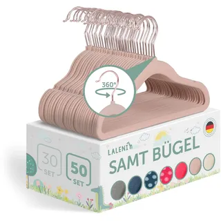 Laleni Kinderkleiderbügel 50 Stück Mit Samtbezug - Platzsparend, 360° Drehbar, Rutschfest - Rosegold & Puderrosa