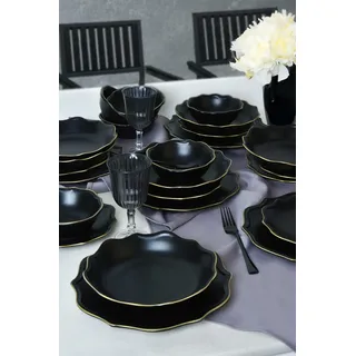 Elegant 24-Piece Ceramic Dinner Set, Matte Black | 100% Stoneware, Antibacterial, Eco-Friendly, Easy Clean | Dishwasher Safe, Perfect for Modern Dining