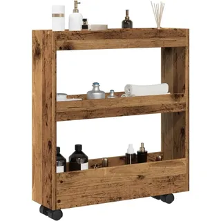 Möbel Aufbewahrungswagen Schmal 3 Etagen Altholz-Optik Holzwerkstoff - Servierwagen 855248 - Braun