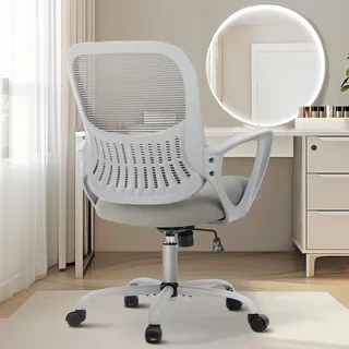 Sweetcrispy Bürostuhl, Computertisch, Managerial Chefsessel, ergonomischer Mid-Back Mesh Rollstuhl mit Rollen, Bequeme Lendenwirbelstütze, Bequeme Armlehnen für Zuhause, Schlafzimmer, Arbeitszimmer