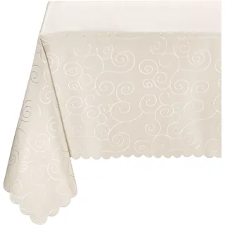 BEAUTEX Tischdecke Damast Ornamente - Bügelfreies Tischtuch - Fleckabweisende, Pflegeleichte Tischwäsche - Tafeltuch, Rund 160 cm, Champagner