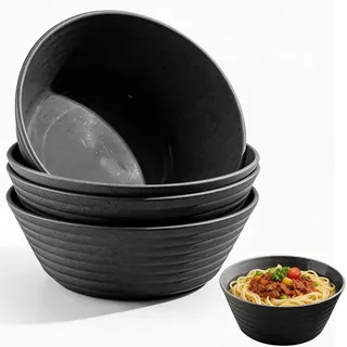 LOMUG Schüssel 20cm Groß Schwarz Bowl, 4er Müslischalen Obstschale, Unbreakable Salatschüssel Schalensets Suppenschalen Müslischalen für Kinder Erwachesene, Mikrowellen Spülmaschinenfest