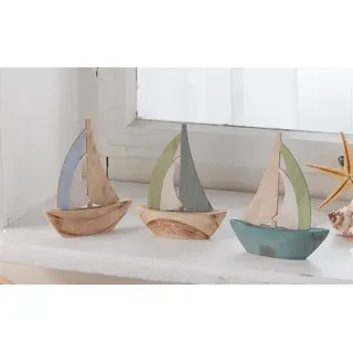 3 Mini Segelboote aus Holz, 10x12 cm, maritime Deko, Segelschiff, Dekoboot, Holzschiffchen - Bunt