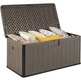 COSTWAY Gartenbox 378 L, Auflagenbox Wasserdicht für Garten mit Abschließbarem Deckel, Aufbewahrungsbox für Kissen & Gartengeräte, Kissenbox Outdoor für Terrasse, Balkon, Garten (Braun)