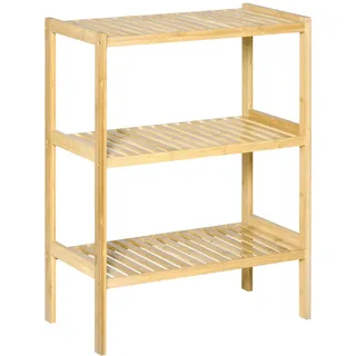 Homcom Badregal Standregal mit 3 Ebenen, Bambusregal, Küchenregal, für Bad, Küche , Naturfarben , Naturmaterialen , 33x80x62 cm , Badezimmer, Badezimmerregale, Badregale