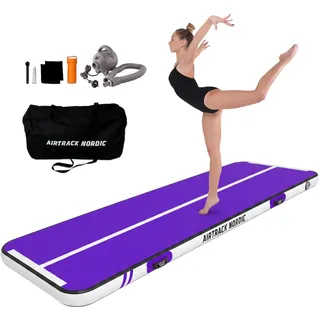 Airtrack Nordic Home 3m Special Edition Mehrfarbig mit Luftpumpe, Turnmatte Aufblasbar, für Gymnastik, Yoga - Langlebig & Einfach zu Transportieren Matte Sport, Air Track Gymnastikmatte (Lila)