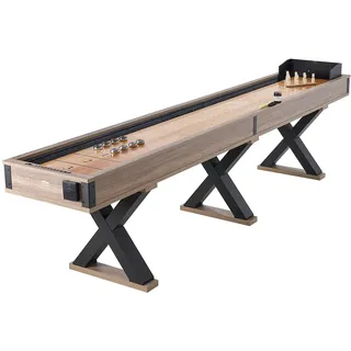 VEVOR Shuffleboard-Tisch, 11,5 Fuß Shuffleboard für Familienspielzimmer, 2-in-1-Shuffleboard- und Bowling-Kombispielset, mit kratzfestem Spielfeld, Beinen, 8 Pucks, Bowlingset, Wachs und Tischbürste