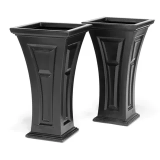 FCMP Outdoor Heritage Selbstbewässernder Pflanzkübel (2er-Pack) – Set mit 2 großen Pflanzgefäßen für Veranda, Terrasse, Outdoor/Indoor (HP3000-BLK-2), Schwarz (72,4 cm hoch)
