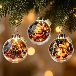 Beleuchtete Weihnachtskugeln 8cm, 3 Stück Weihnachtsbaumschmucke (A) | Weihnachtsdeko Christbaumkugeln, Weihnachtsbaum Deko LED Beleuchtete Acryl Weihnachtsbaumkugeln für Weihnachtsdeko Innen