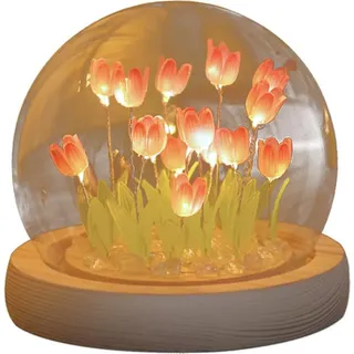 Tulpen-Nachtlicht, Tulpenkristallkugel LED-Dekorationslampe, handgefertigte Mini-Simulationsblumendekoration Nachttischlampe für Geburtstagsgeschenke