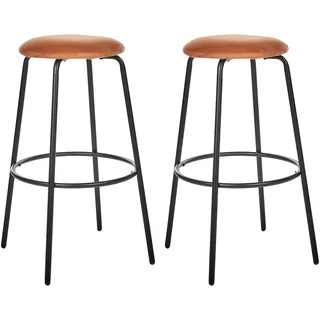 Beliani Barhocker 2er-Set gepolstert  ohne Lehne  Orange/Schwarz