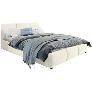 home collective Bett 140x200 cm Doppelbett Polsterbett Bettgestell mit Lattenrost aus Metall, hydraulischer Bettkasten, Samtbezug in beige, viel Stauraum, modern & - Beige