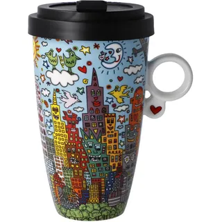 GOEBEL Künstlertasse mit Deckel James Rizzi My New York City Day aus Fine Bone China in Bunten Farben 500ml, Maße: 12cm x 8,5cm x 15cm, 26-103-05-1