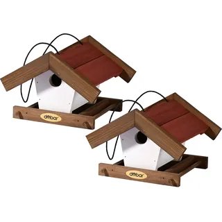 dobar® Green Label Kleines Vogelhaus Herbstfrüchte im 2er-Set - Futterstationen für Wildvögel zum Aufhängen - Wildvogelfutterplätze - 22,5 x 21 x 16 cm - Braun/Rot/Weiß