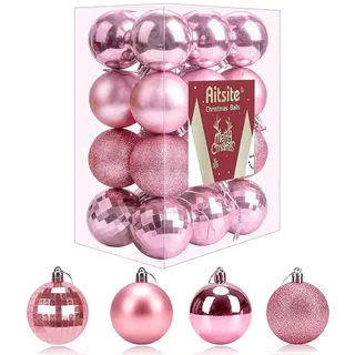 Aitsite 24 Stück Weihnachtskugeln Rosa, 6CM Christbaumkugeln Kunststoff Bruchsicher Weihnachtsbaumkugeln Christbaumschmuck Christbaumkugeln für Weihnachtsbaum Neujahr Festival Ornamente
