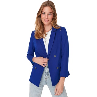 Trendyol Women's Damen Regular Zweireihig Plain Webstoff Blazer Coat, Navy Blue, 34