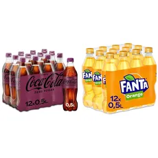 Coca-Cola Zero Sugar Cherry - fruchtiges Erfrischungsgetränk mit Kirsch-Geschmack (12 x 500 ml) & Fanta Orange - fruchtig-spritzige Limonade mit klassischem Orangen-Geschmack (12 x 500 ml)