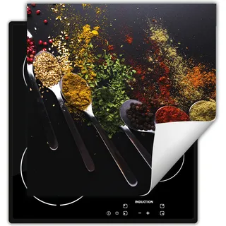 DarHaus Herdabdeckplatte 60x52 cm Anti Rutsch Matte Aufrollbar, Gewürze - Löffel