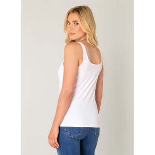 Trägertop BASE LEVEL, Damen, Gr. 44, weiß, Jersey, Obermaterial: 87% Polyamid, 13% Elasthan, unifarben, Basic, regular fit hüftbedeckend, eckiger Ausschnitt, Tops Trägertop, in Basic-Optik