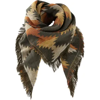 Halstuch BONPRIX, Damen, dunkeloliv, ockergold, rostbraun, Obermaterial: 50% Polyacryl, 50% Polyester, Modetücher Halstuch, XXL-Form, aus Polyacryl und Polyester, mit Fransen, casual Stil