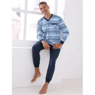Schlafanzug, Herren, Gr. 48/50, blau (eisblau, dunkelblau, bedruckt), 50% Baumwolle, 50% Polyester, Homewear-Sets Schlafanzug