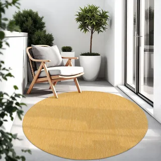 TT Home Teppich Für Outdoor Wetterfest Küchenteppich Balkon Terrasse Unifarbenes Design Modern Größe 120 cm Rund - Gelb