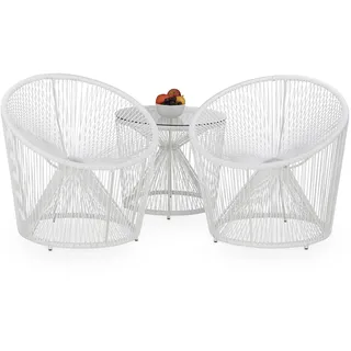 Relaxdays Gartensessel Retro Deluxe RAYA 2er-Set, Mexiko 60er Jahre, Kunststoff, Gartenstuhl, Balkonstuhl, Vintage, weiß