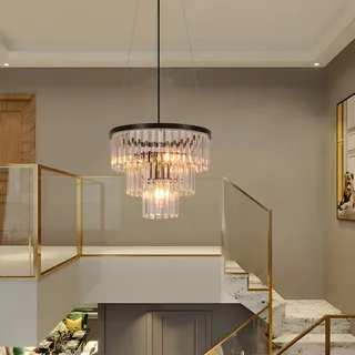 ZMH Pendelleuchte Esstisch Esszimmerlampe Hängend - E27 Hängelampe Wohnzimmer Schlafzimmer Esstischlampe Schwarz Modern Hängeleuchte Kristall Design Pendellampe für Esszimmer Küche(ohne Leuchtmittel)