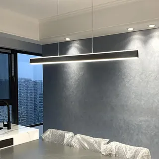 Bellastein LED Pendelleuchte esstisch Hängeleuchte Moderne Linear design wohnzimmer Kronleuchter dimmbar(3000K-6000K) mit den Fernbedienung Höhenverstellbar Deckenlampe (schwarz, L150cm)