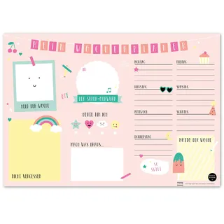 TYSK Design Schreibtischunterlage Kinder Rosa (Design wählbar) Tischunterlage aus Papier zum Abreißen DIN A3 to Do Liste Notizblock Wochenplaner