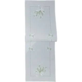 Tischwäsche Stickerei Maiglöckchen Tischläufer Frühling Sommer Blumen 40 x 140 cm - Weiß