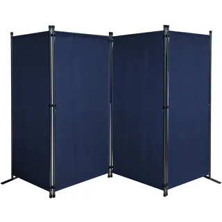 QUICK STAR Paravent 4 Teilig 165 x 220 cm Blau - Garten & Balkon Sichtschutz Stellwand Innen & Außen - Raumteiler Trennwand Faltbar Blickdicht & Wetterfest