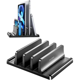 VAYDEER Vertikaler Laptopständer - Platzsparend & Verstellbar, 5-in-1, 3 Steckplätze, für MacBook, Notebook, iPad & Laptops bis 17,3 Zoll - Schwarz.