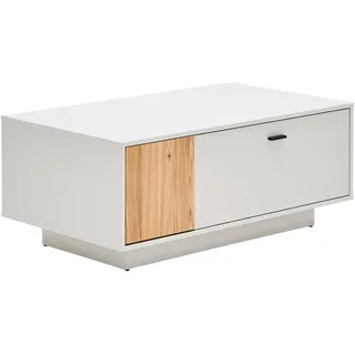 Hom`in Couchtisch , Eschefarben, Hellgrau , Metall , Esche , massiv , 1 Schubladen , rechteckig , Sockel , 65x45.5x110 cm , Stauraum , Holzmöbel, Holztische, Wohnzimmertische Holz, Couchtische Holz