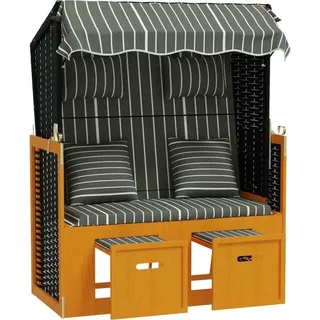 vidaXL Strandkorb mit Kissen Poly Rattan & Massivholz Schwarz & Grau - Schwarz