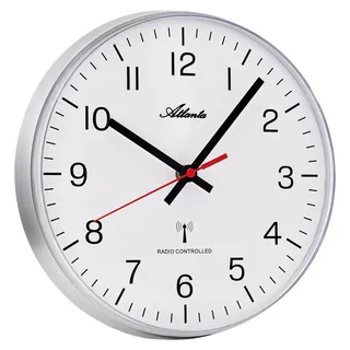 Atlanta 4532/19 Funk-Wanduhr, Silber, aus Kunststoff, modern, gut ablesbar - Silber, Weiß, Schwarz, Rot
