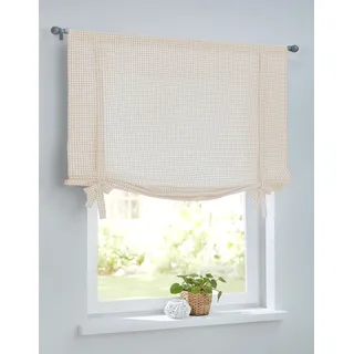 Bindegardine KUTTI "Cottage Raffgardine" Gr. 1, beige (beige, weiß), B:45cm H:100cm, Baumwolle, Gardinen, Bindegardine, kariert, Baumwolle, Stangendurchzug, Bindegardine