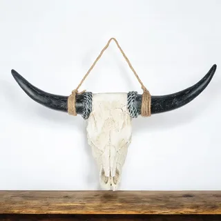 Casablanca Geweih Deko Büffel Kopf – Stierkopf Wanddeko Tierschädel Deko aus Poly Schwarz Weiß - Schädel Deko zum Aufhängen - Breite 80 cm Höhe 56 cm