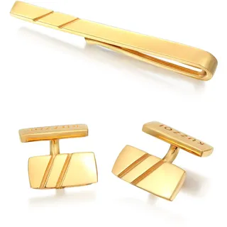 Manschettenknöpfe und Krawattennadel Set KUZZOI "Schmuckset Manschettenknöpfe Kravattennadel 925 Silber" Gr. 15, gold, Schmuck_Sets, Herren, 15, Manschettenknöpfe und Krawattennadel Set