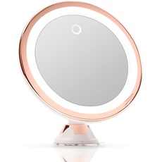 Fancii Kosmetikspiegel mit Dimmbares LED Licht, 10-facher Vergrößerung, USB oder Batterie, Starker Saugnapf, 20 cm Breit Make-Up Vergrößerungsspiegel mit Blendfreier Beleuchtung (Rosa)