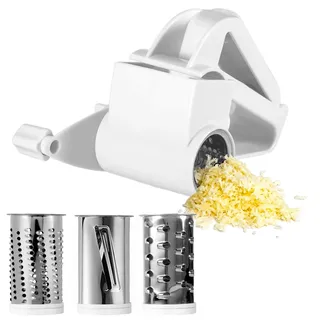 Nilioyul Käsereibe mit Kurbel, Parmesan Käseschneider mit 3 Austauschbaren Edelstahltrommel Manuelle Trommelreibe Zerlegbar Spülmaschinengeeignet, für Müheloses Reiben von Hartkäse, Schokolade Nüssen