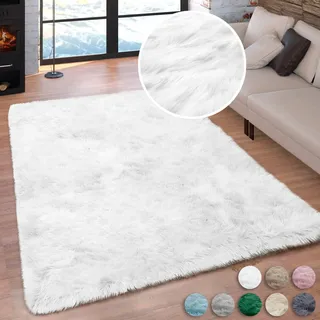 Hochflor-Teppich OTTO HOME "Valeria, Fellteppich, kuschelig, flauschig" Gr. 4, weiß, B:160cm H:60mm L:230cm, Kunstfaser, Teppiche, Hochflor-Teppich, Kunstfell, weiche Teppiche, Wohnzimmer, Schlafzimmer, Esszimmer